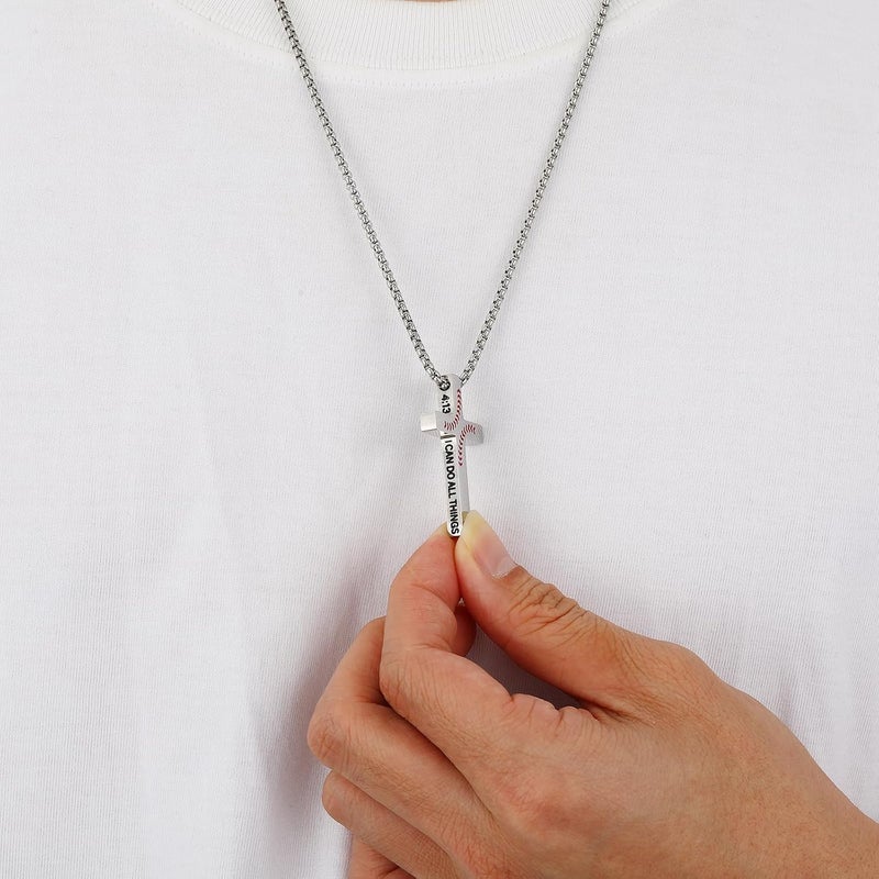 VULETO Baseball Bible Verse Cross Necklace for Boys Men, Stainless Steel Cross Pendant Baseball Valentines Christian Religious Jewelry Christmas Gifts for Teen Boys Kids Teens - Image 4